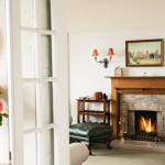 Lit fireplace in living room